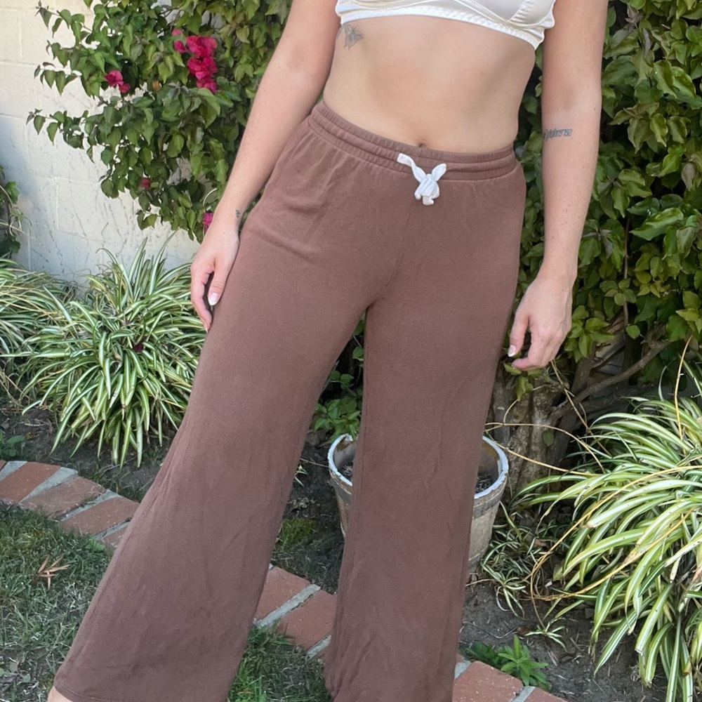 Brown Wide-Leg Lounge Pants